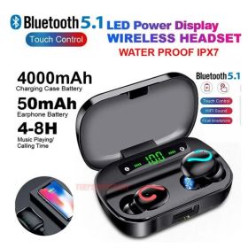 Bluetooth 5.1 Headset TWS Wireless Earphones Mini Earbuds Stereo Headphones IPX7 (Option: Black)