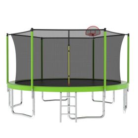 14FT For Kids Children With Safety Enclosure Net Outdoor Backyards Large Recreational Trampoline (Option: Green)