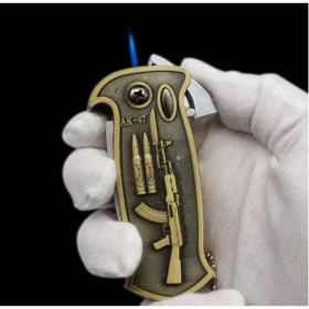Cool Metal Design Jet Torch Lighter Refillable Butane Novelty Lighter For Gift Fireplace Candle Camping BBQ (Option: FoldingKnifeFireMachineRifle)