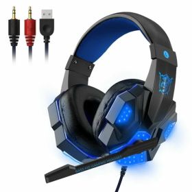 3.5mm Gaming Headset Mic LED Headphones Stereo Bass Surround For PC PS4 One (Option: Black Blue)