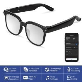 1Pc AI Smart Glasses With Camera And Audio 8MP HD1080P Real Time Translation 139 Languages Voice Assistant AI Photo Recognition Music Playback & (Option: Black)